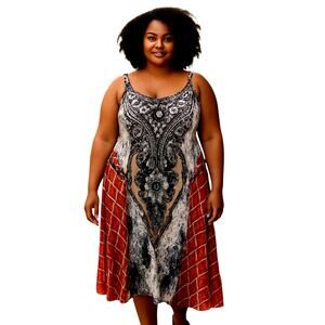 Shein 1X lack Red BOHO Maxi Women's Sleeveless Sun Dress Plus Size 14W 16W